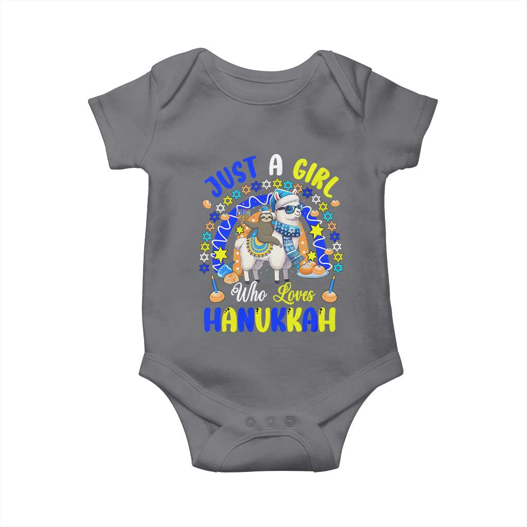 A Girl Loves Hanukkah Baby Onesie Funny Sloth On Llama Jewish Holiday Gift - Wonder Print Shop