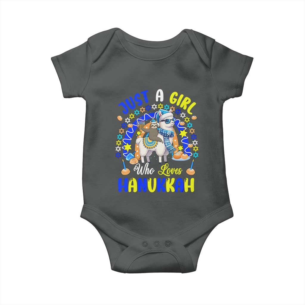 A Girl Loves Hanukkah Baby Onesie Funny Sloth On Llama Jewish Holiday Gift - Wonder Print Shop