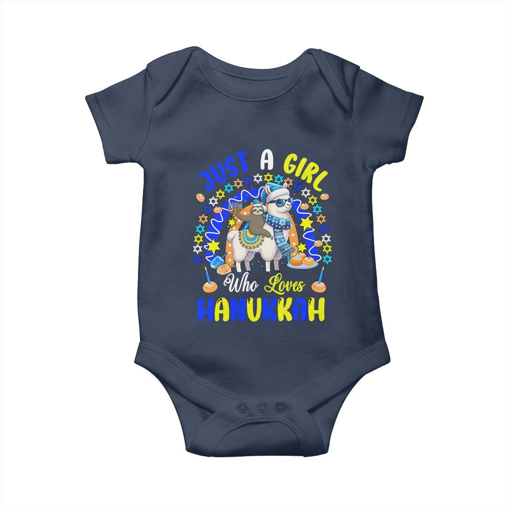 A Girl Loves Hanukkah Baby Onesie Funny Sloth On Llama Jewish Holiday Gift - Wonder Print Shop