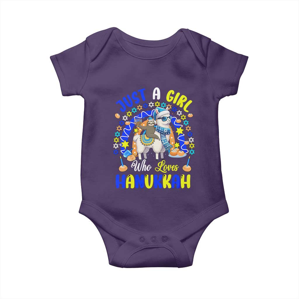 A Girl Loves Hanukkah Baby Onesie Funny Sloth On Llama Jewish Holiday Gift - Wonder Print Shop