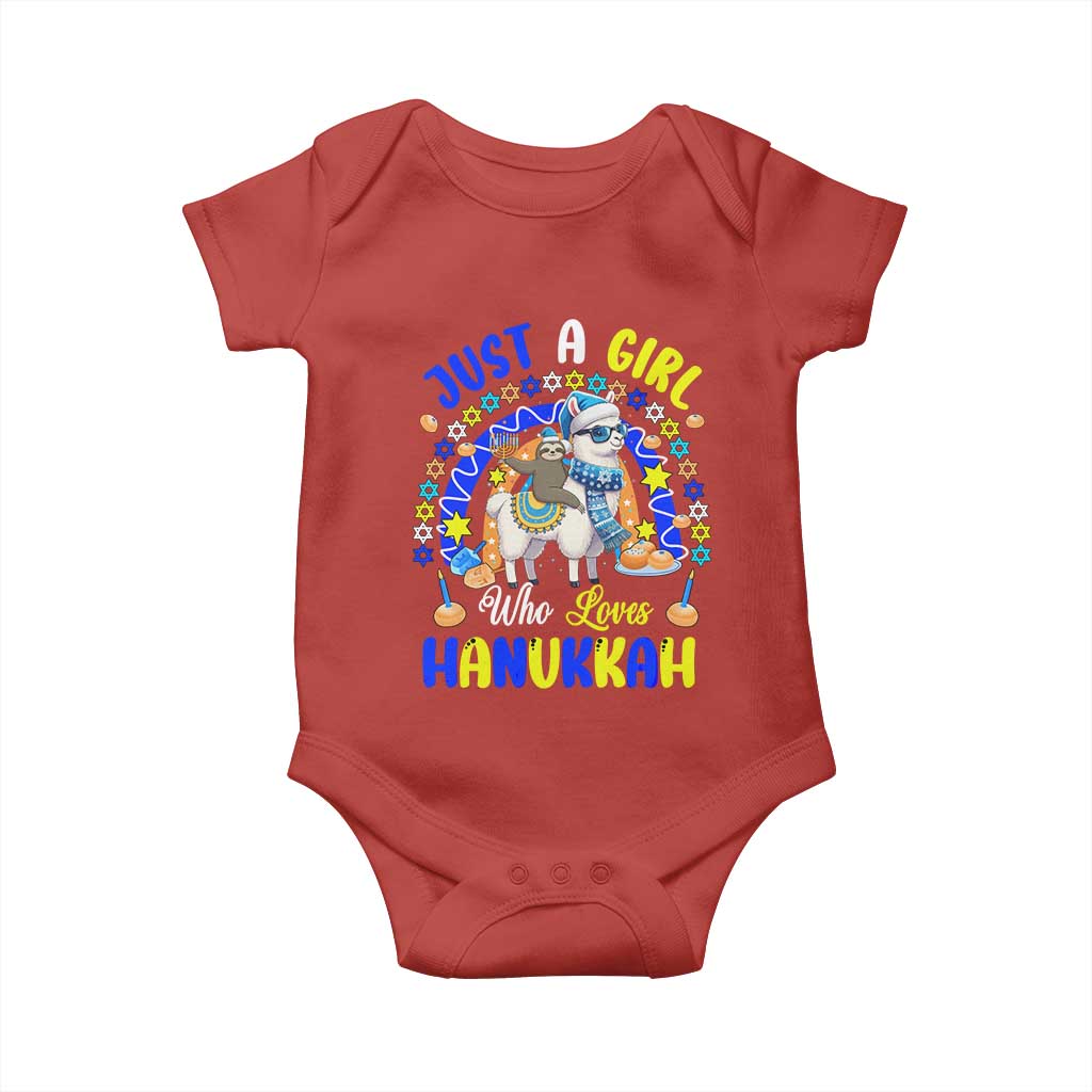 A Girl Loves Hanukkah Baby Onesie Funny Sloth On Llama Jewish Holiday Gift - Wonder Print Shop