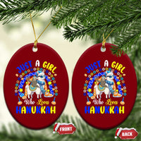 A Girl Loves Hanukkah Ceramic Ornament Funny Sloth On Llama Jewish Holiday Gift - Wonder Print Shop