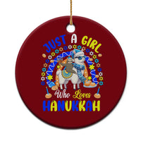 A Girl Loves Hanukkah Ceramic Ornament Funny Sloth On Llama Jewish Holiday Gift - Wonder Print Shop