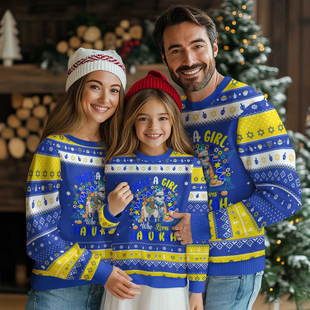 A Girl Loves Chanukkah Hanukkah Ugly Sweater Funny Sloth On Llama Jewish Holiday Gift - Wonder Print Shop