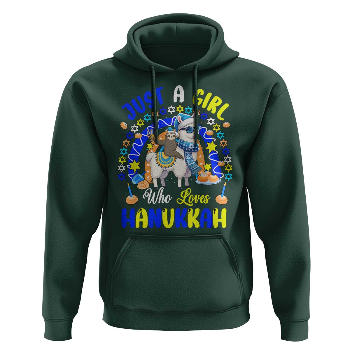 A Girl Loves Hanukkah Hoodie Funny Sloth On Llama Jewish Holiday Gift - Wonder Print Shop