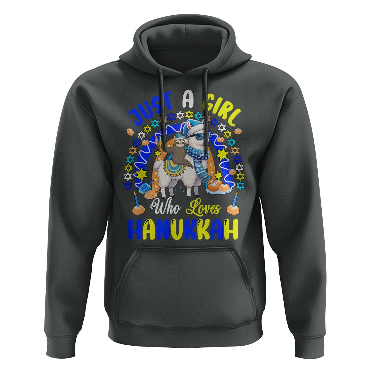 A Girl Loves Hanukkah Hoodie Funny Sloth On Llama Jewish Holiday Gift - Wonder Print Shop