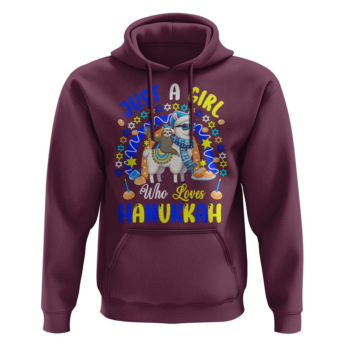 A Girl Loves Hanukkah Hoodie Funny Sloth On Llama Jewish Holiday Gift - Wonder Print Shop