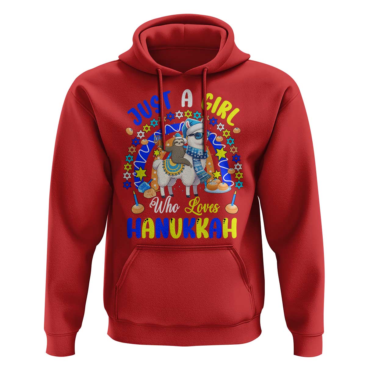 A Girl Loves Hanukkah Hoodie Funny Sloth On Llama Jewish Holiday Gift - Wonder Print Shop