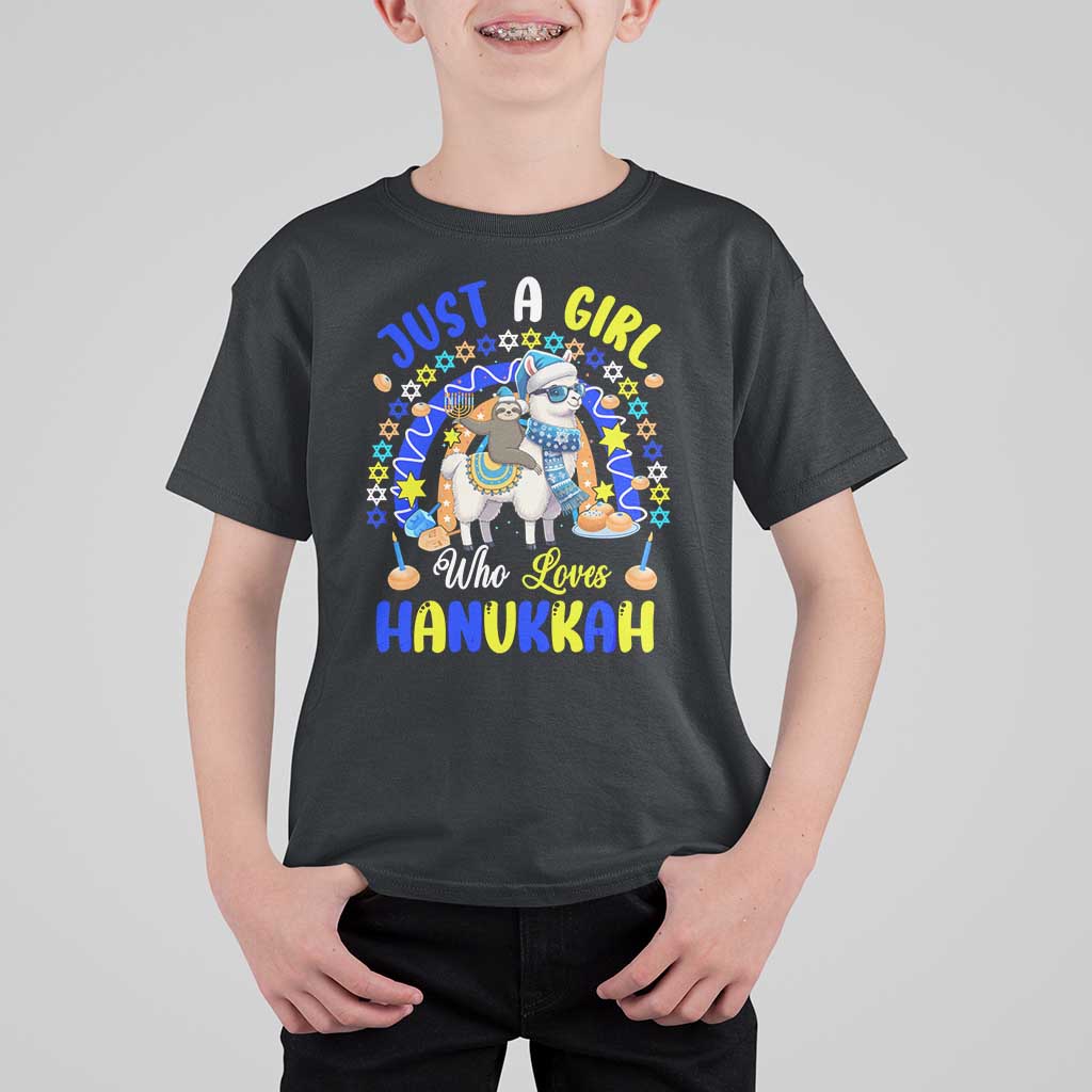 A Girl Loves Hanukkah T Shirt For Kid Funny Sloth On Llama Jewish Holiday Gift - Wonder Print Shop