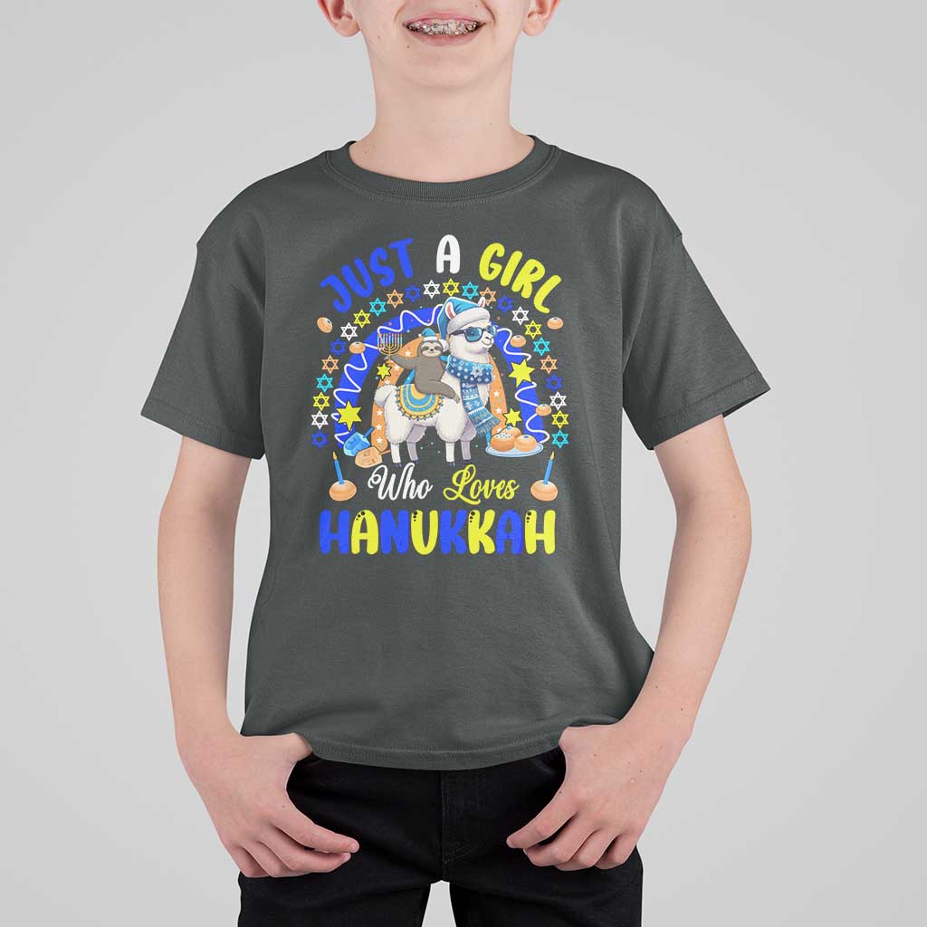 A Girl Loves Hanukkah T Shirt For Kid Funny Sloth On Llama Jewish Holiday Gift - Wonder Print Shop