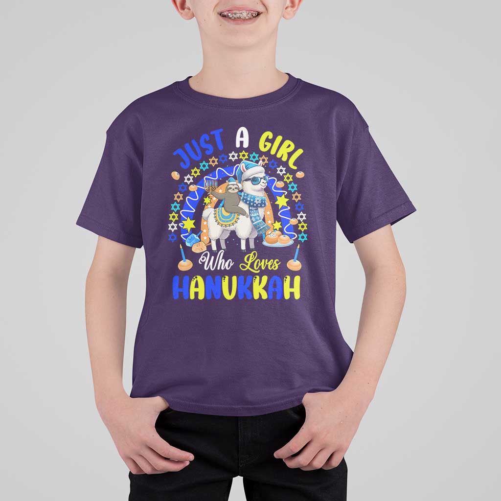 A Girl Loves Hanukkah T Shirt For Kid Funny Sloth On Llama Jewish Holiday Gift - Wonder Print Shop