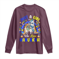 A Girl Loves Hanukkah Long Sleeve Shirt Funny Sloth On Llama Jewish Holiday Gift - Wonder Print Shop