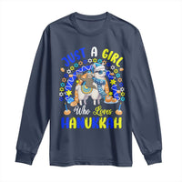 A Girl Loves Hanukkah Long Sleeve Shirt Funny Sloth On Llama Jewish Holiday Gift - Wonder Print Shop
