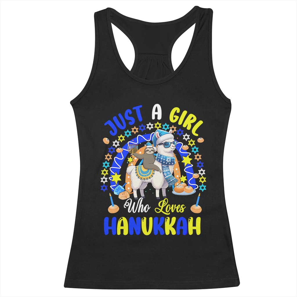A Girl Loves Hanukkah Racerback Tank Top Funny Sloth On Llama Jewish Holiday Gift - Wonder Print Shop