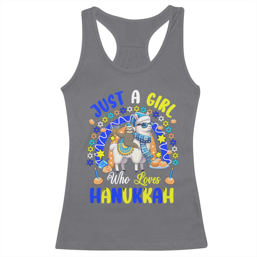 A Girl Loves Hanukkah Racerback Tank Top Funny Sloth On Llama Jewish Holiday Gift - Wonder Print Shop