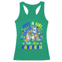 A Girl Loves Hanukkah Racerback Tank Top Funny Sloth On Llama Jewish Holiday Gift - Wonder Print Shop