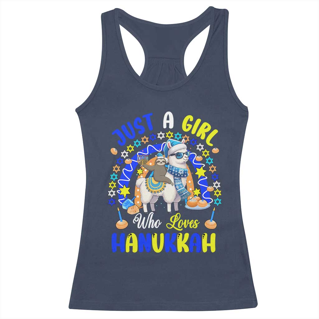 A Girl Loves Hanukkah Racerback Tank Top Funny Sloth On Llama Jewish Holiday Gift - Wonder Print Shop