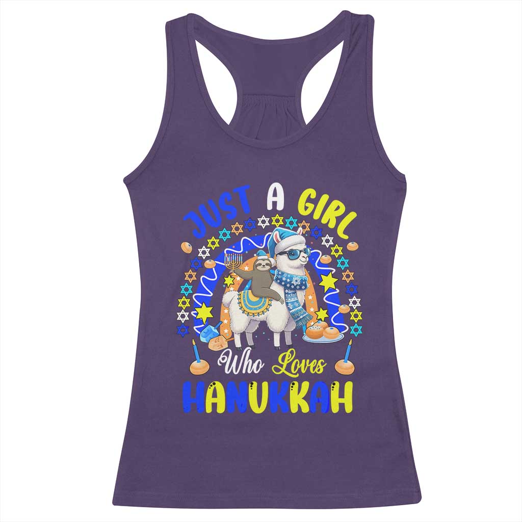 A Girl Loves Hanukkah Racerback Tank Top Funny Sloth On Llama Jewish Holiday Gift - Wonder Print Shop