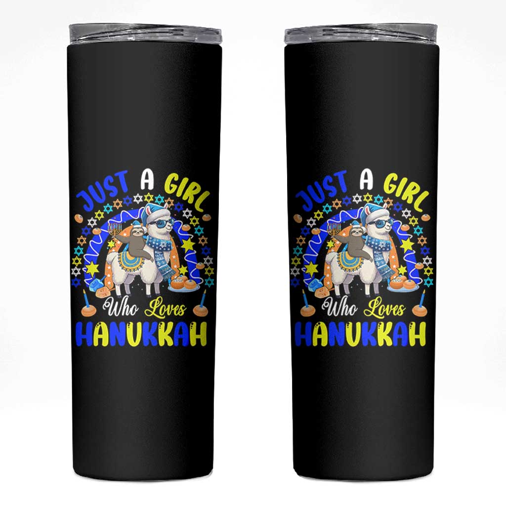 A Girl Loves Hanukkah Skinny Tumbler Funny Sloth On Llama Jewish Holiday Gift - Wonder Print Shop