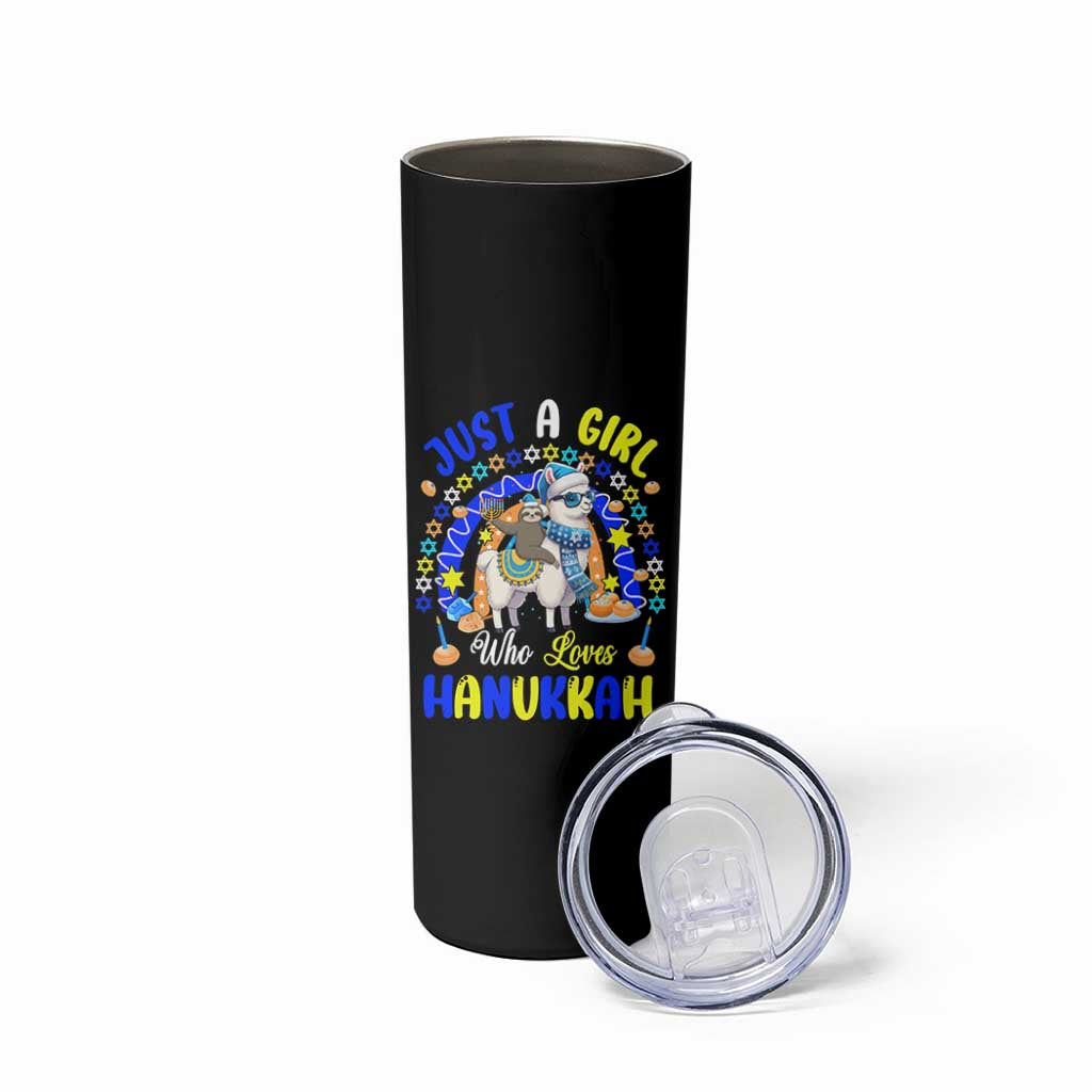 A Girl Loves Hanukkah Skinny Tumbler Funny Sloth On Llama Jewish Holiday Gift - Wonder Print Shop
