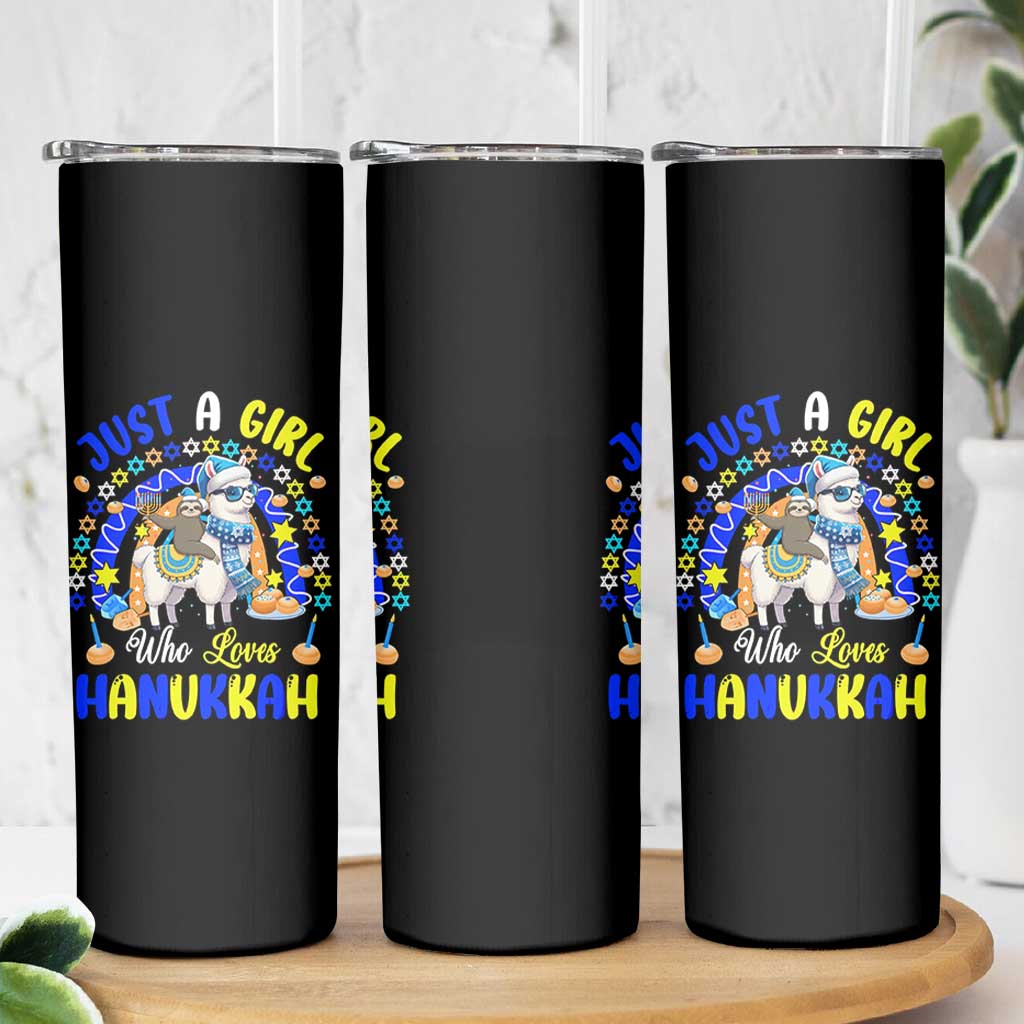 A Girl Loves Hanukkah Skinny Tumbler Funny Sloth On Llama Jewish Holiday Gift - Wonder Print Shop