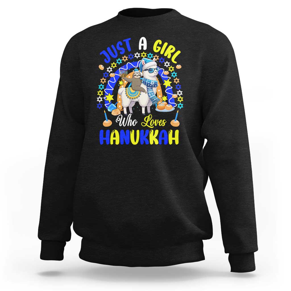 A Girl Loves Hanukkah Sweatshirt Funny Sloth On Llama Jewish Holiday Gift - Wonder Print Shop