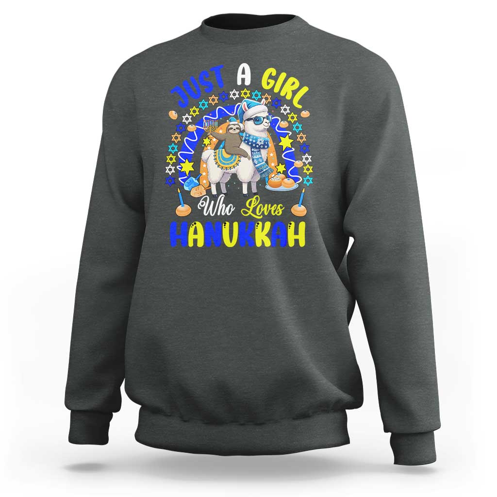 A Girl Loves Hanukkah Sweatshirt Funny Sloth On Llama Jewish Holiday Gift - Wonder Print Shop