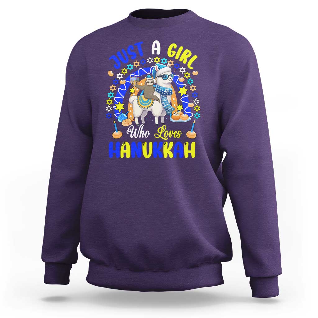 A Girl Loves Hanukkah Sweatshirt Funny Sloth On Llama Jewish Holiday Gift - Wonder Print Shop