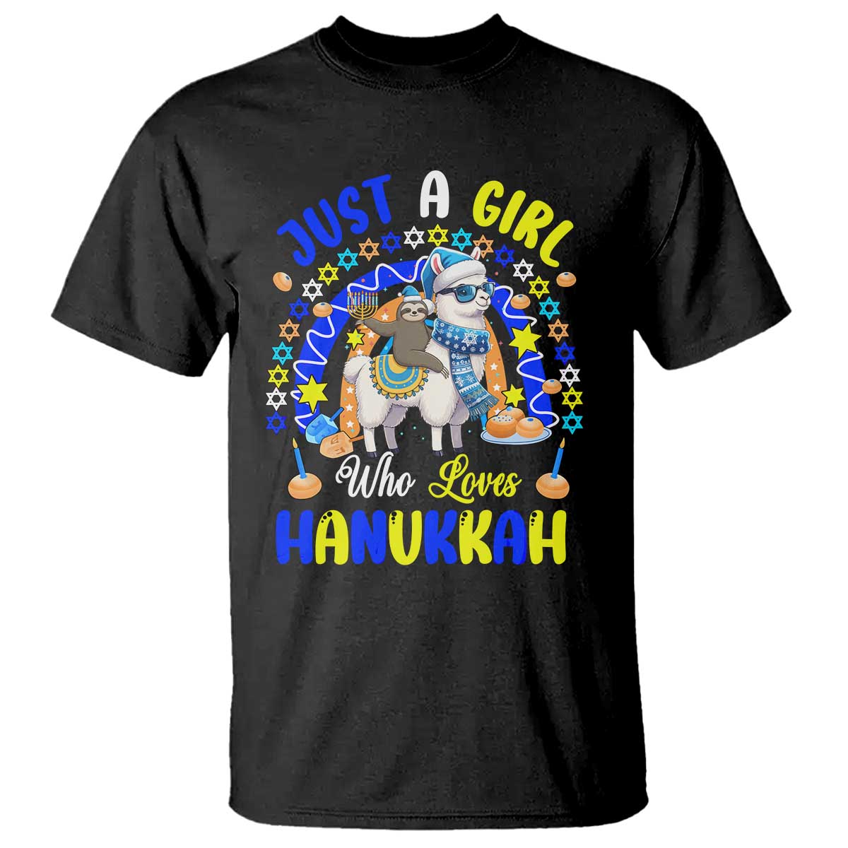A Girl Loves Hanukkah T Shirt Funny Sloth On Llama Jewish Holiday Gift - Wonder Print Shop