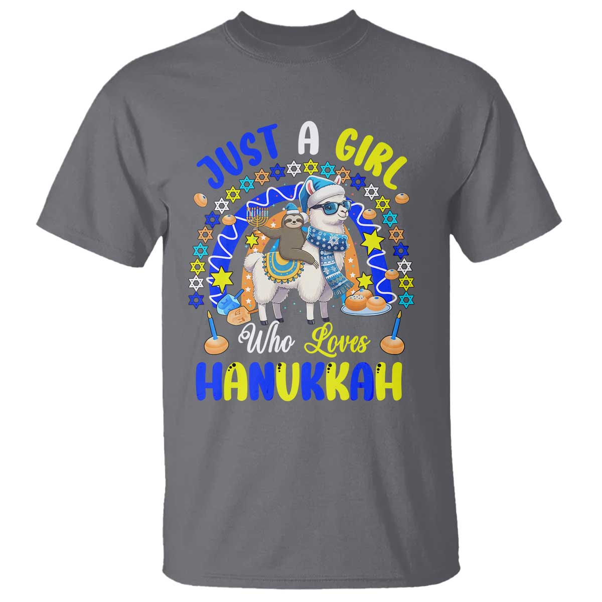 A Girl Loves Hanukkah T Shirt Funny Sloth On Llama Jewish Holiday Gift - Wonder Print Shop