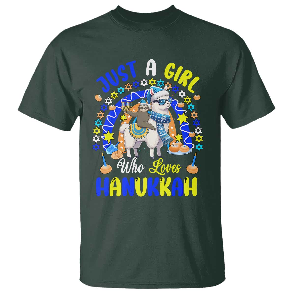 A Girl Loves Hanukkah T Shirt Funny Sloth On Llama Jewish Holiday Gift - Wonder Print Shop