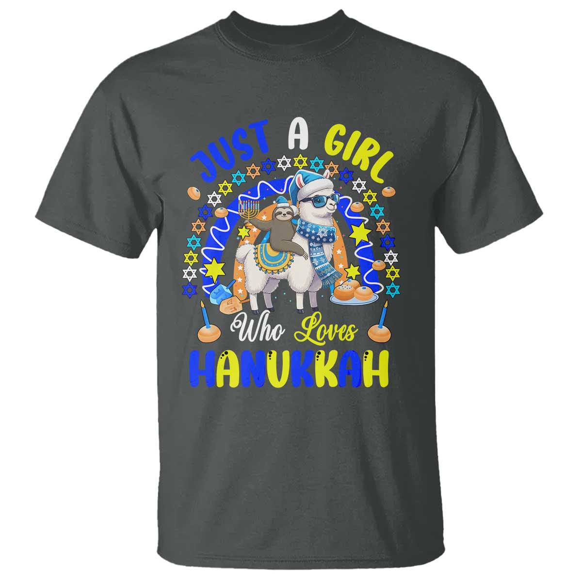 A Girl Loves Hanukkah T Shirt Funny Sloth On Llama Jewish Holiday Gift - Wonder Print Shop