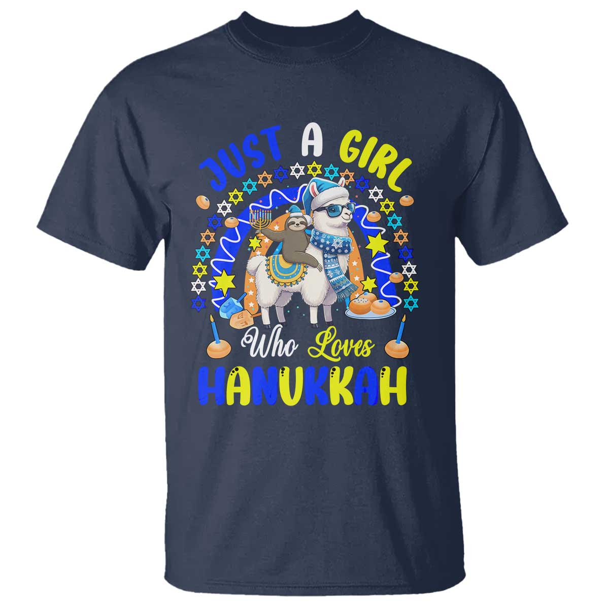 A Girl Loves Hanukkah T Shirt Funny Sloth On Llama Jewish Holiday Gift - Wonder Print Shop