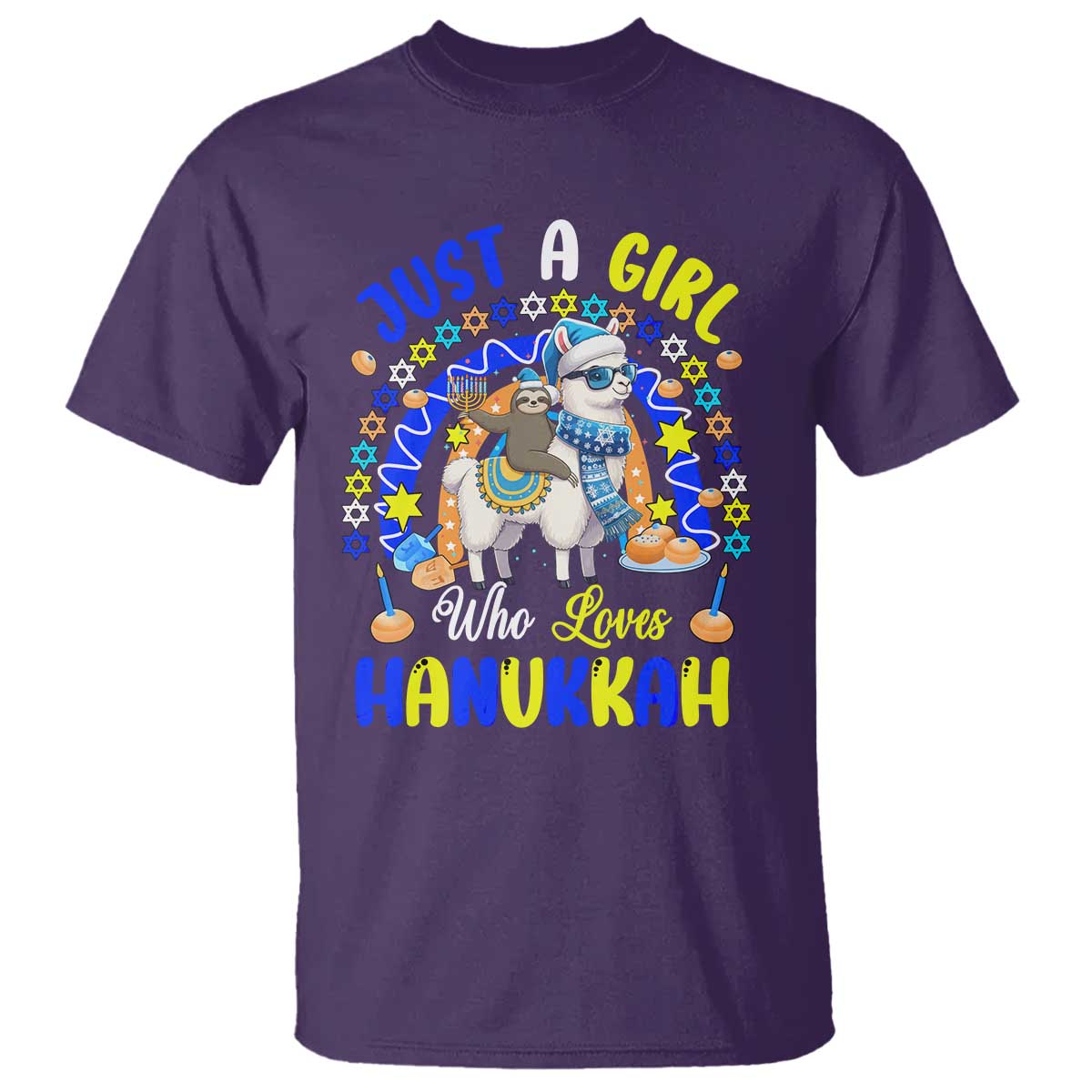 A Girl Loves Hanukkah T Shirt Funny Sloth On Llama Jewish Holiday Gift - Wonder Print Shop