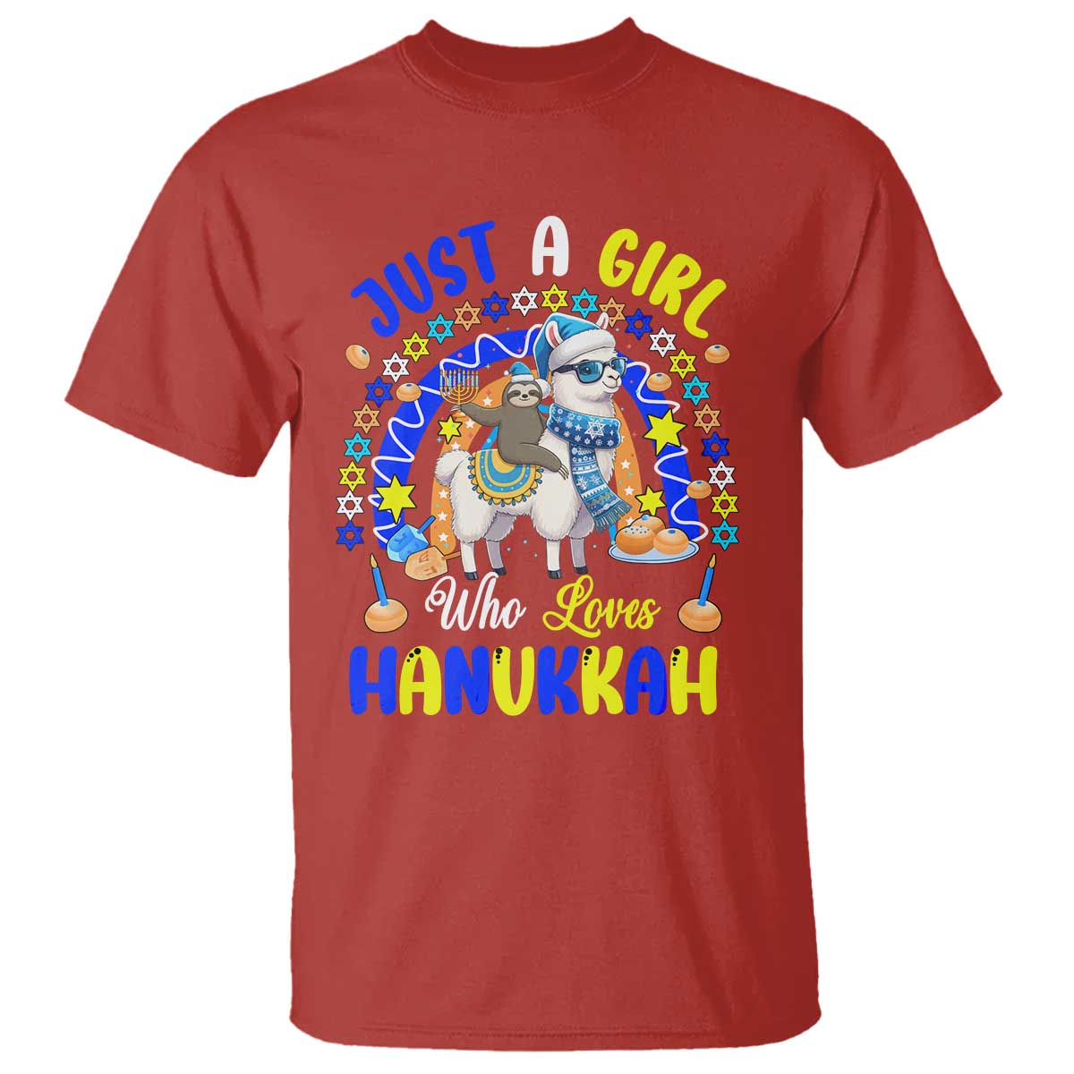 A Girl Loves Hanukkah T Shirt Funny Sloth On Llama Jewish Holiday Gift - Wonder Print Shop
