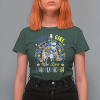 A Girl Loves Hanukkah T Shirt For Women Funny Sloth On Llama Jewish Holiday Gift - Wonder Print Shop