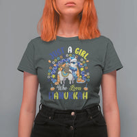 A Girl Loves Hanukkah T Shirt For Women Funny Sloth On Llama Jewish Holiday Gift - Wonder Print Shop