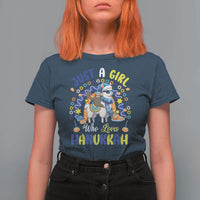 A Girl Loves Hanukkah T Shirt For Women Funny Sloth On Llama Jewish Holiday Gift - Wonder Print Shop