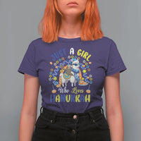 A Girl Loves Hanukkah T Shirt For Women Funny Sloth On Llama Jewish Holiday Gift - Wonder Print Shop