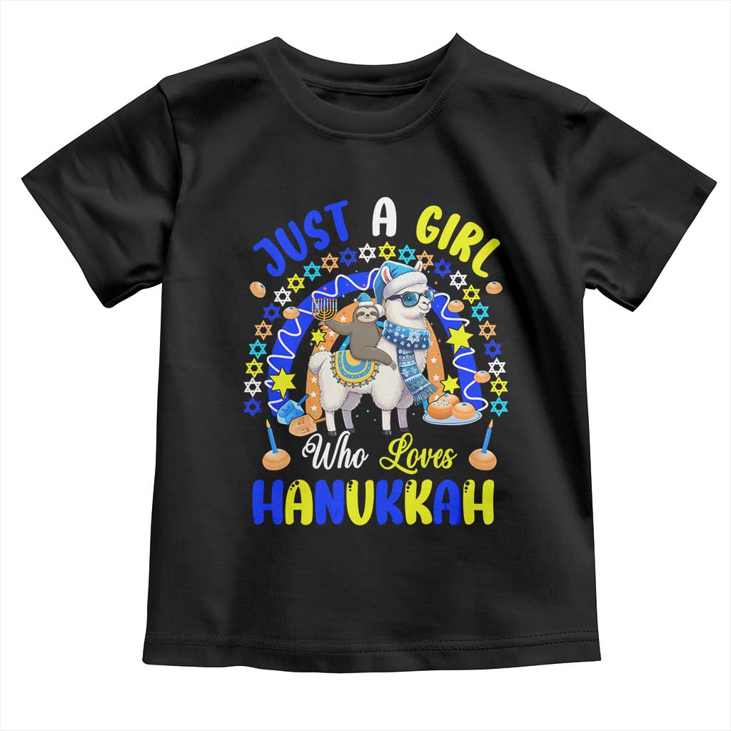 A Girl Loves Hanukkah Toddler T Shirt Funny Sloth On Llama Jewish Holiday Gift - Wonder Print Shop