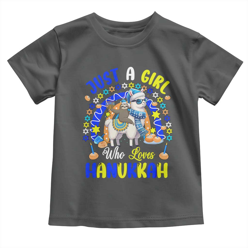 A Girl Loves Hanukkah Toddler T Shirt Funny Sloth On Llama Jewish Holiday Gift - Wonder Print Shop