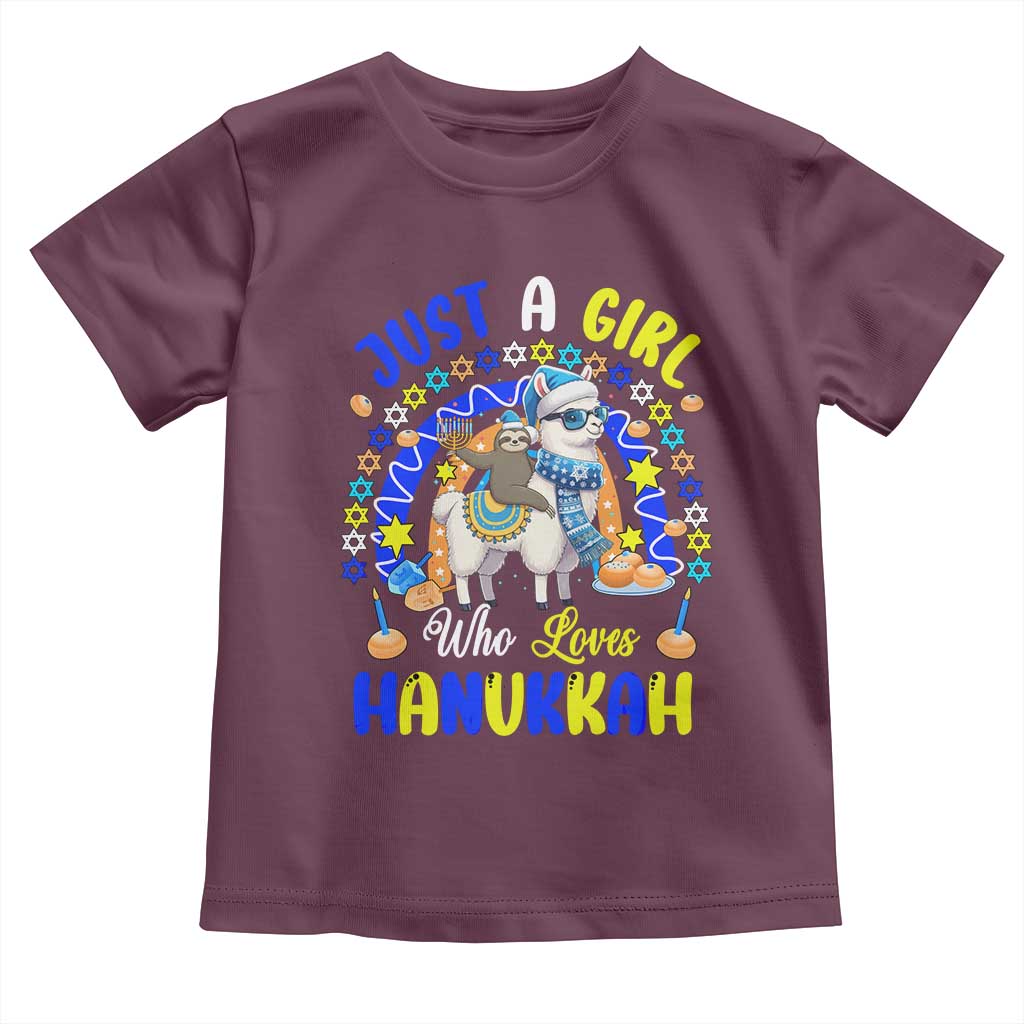 A Girl Loves Hanukkah Toddler T Shirt Funny Sloth On Llama Jewish Holiday Gift - Wonder Print Shop