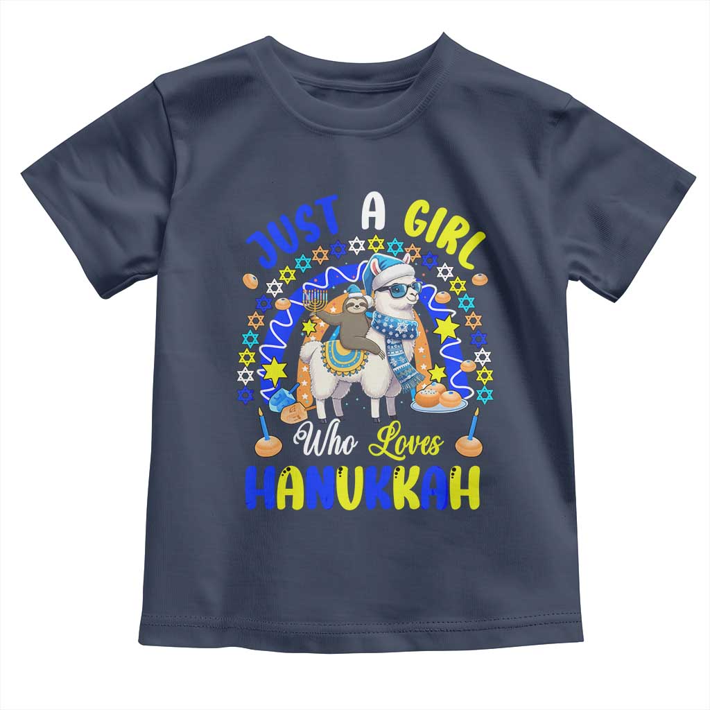 A Girl Loves Hanukkah Toddler T Shirt Funny Sloth On Llama Jewish Holiday Gift - Wonder Print Shop