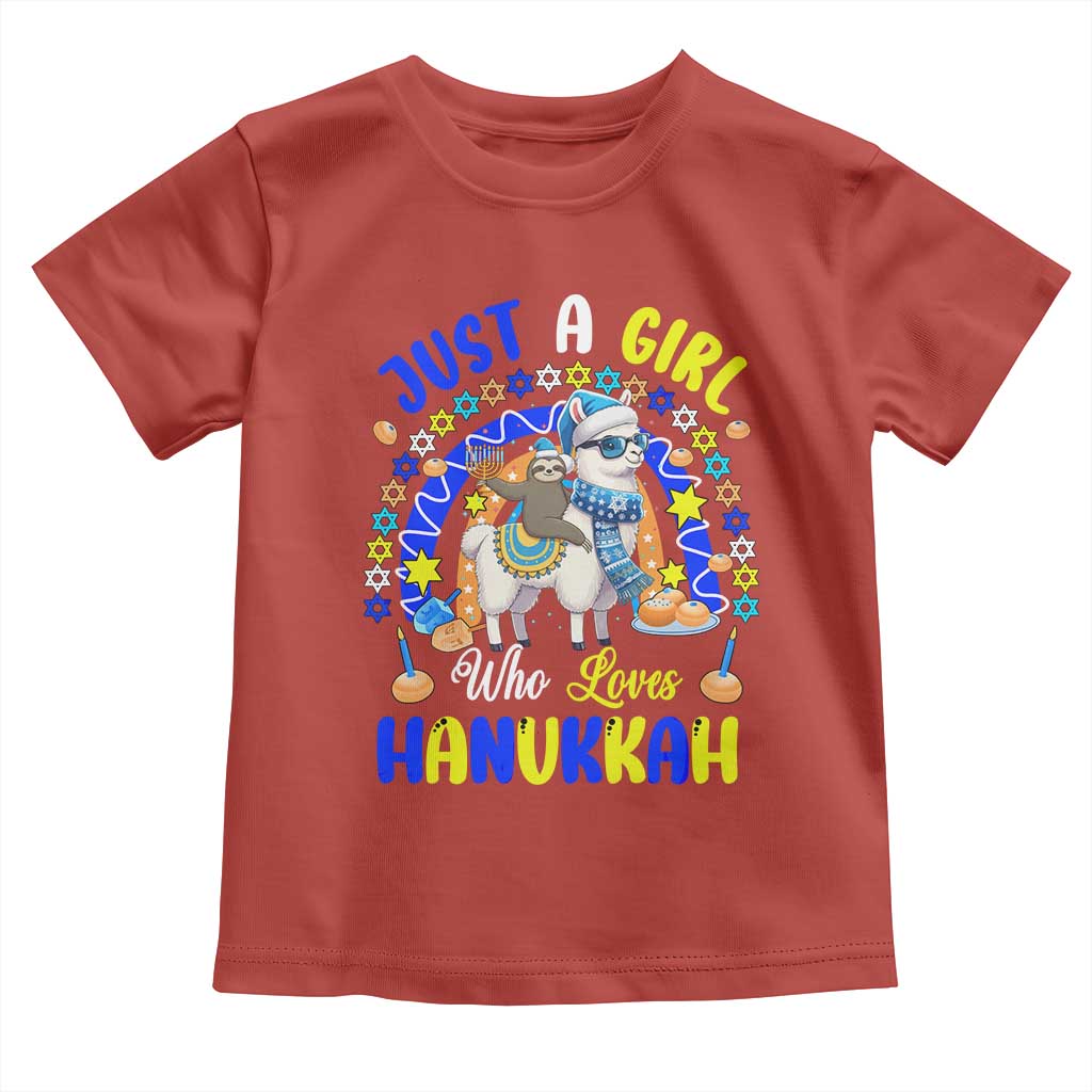 A Girl Loves Hanukkah Toddler T Shirt Funny Sloth On Llama Jewish Holiday Gift - Wonder Print Shop