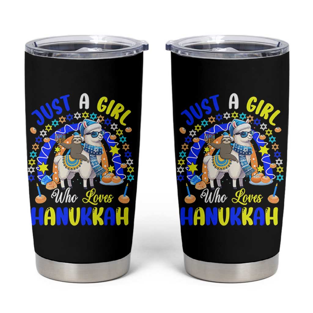 A Girl Loves Hanukkah Tumbler Cup Funny Sloth On Llama Jewish Holiday Gift - Wonder Print Shop