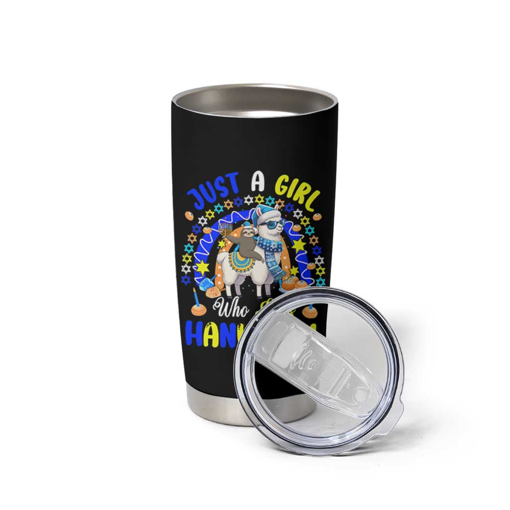 A Girl Loves Hanukkah Tumbler Cup Funny Sloth On Llama Jewish Holiday Gift - Wonder Print Shop