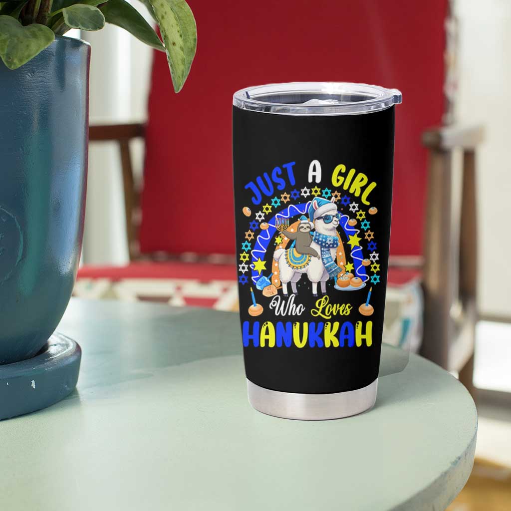 A Girl Loves Hanukkah Tumbler Cup Funny Sloth On Llama Jewish Holiday Gift - Wonder Print Shop