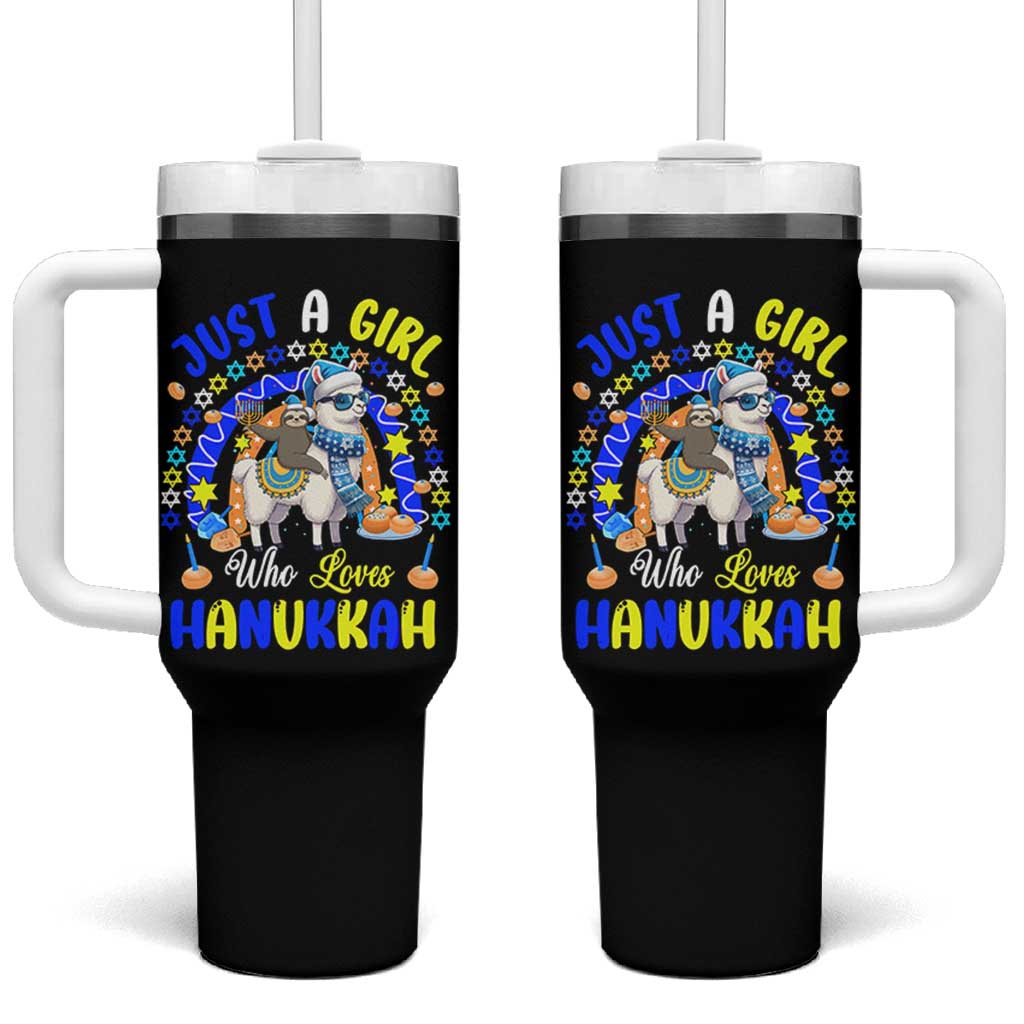 A Girl Loves Hanukkah Tumbler With Handle Funny Sloth On Llama Jewish Holiday Gift - Wonder Print Shop