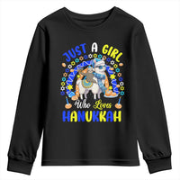 A Girl Loves Hanukkah Youth Sweatshirt Funny Sloth On Llama Jewish Holiday Gift - Wonder Print Shop
