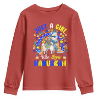 A Girl Loves Hanukkah Youth Sweatshirt Funny Sloth On Llama Jewish Holiday Gift - Wonder Print Shop